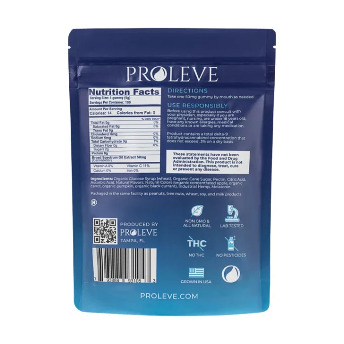 PROLEVE 5000mg Broad Spectrum CBD Sleep Gummies 50mg Cubes 100ct