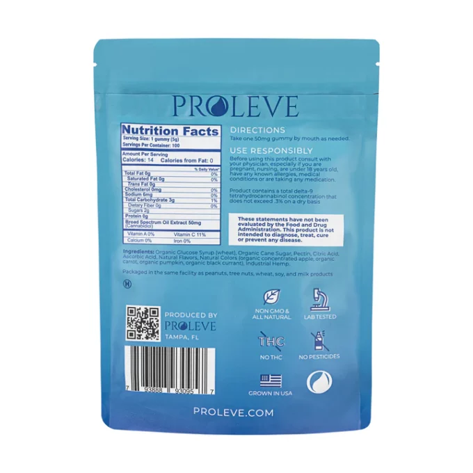 PROLEVE 5000mg Broad Spectrum CBD Daily Gummies 50mg Cubes 100ct