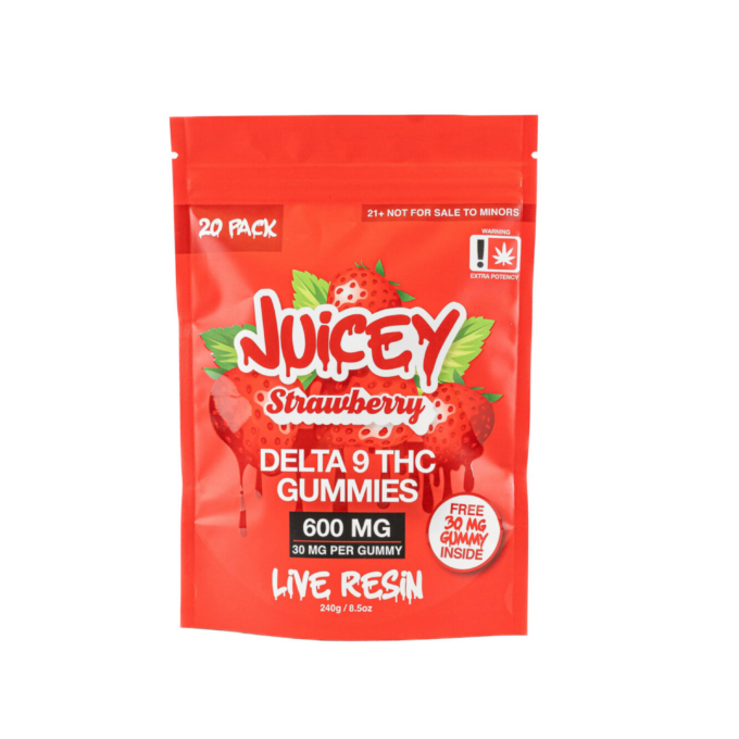 JUICEY 600mg Delta 9 THC 30mg Strawberry Gummies 20+1ct