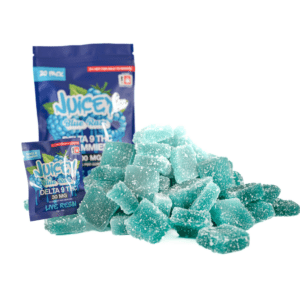 JUICEY 600mg Delta 9 THC 30mg Blue Razz Gummies 20+1ct