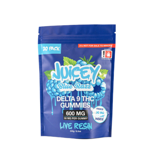 JUICEY 600mg Delta 9 THC 30mg Blue Razz Gummies 20+1ct